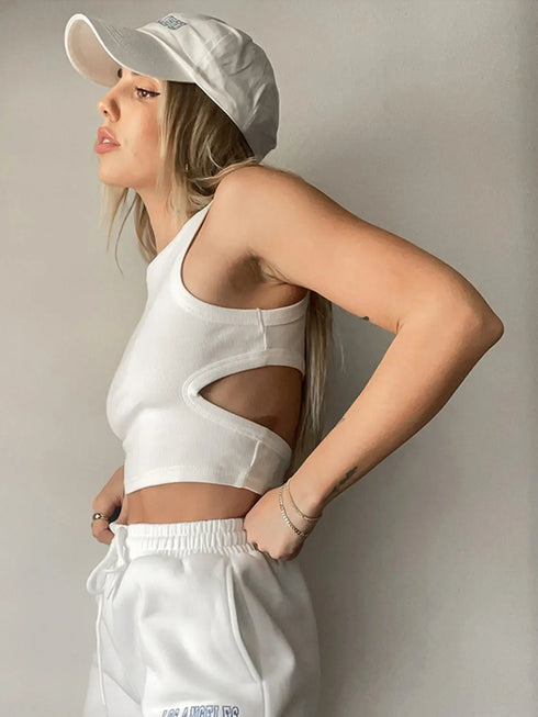 'Ulani' Cutout Round Neck Tank Top - Celes Fashion